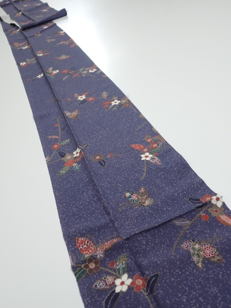 2R09z60 Japanese Kimono Silk FABRIC Flower Navy-Gray 86.6x7.1 | eBay