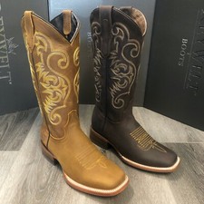 WOMEN'S WESTERN SQUARED SHAFT TOE COWGIRL BOOTS SMOOTH LEATHER BOTAS 072XIMENA