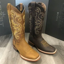 WOMEN'S WESTERN SQUARED SHAFT TOE COWGIRL BOOTS SMOOTH LEATHER BOTAS #072XIMENA