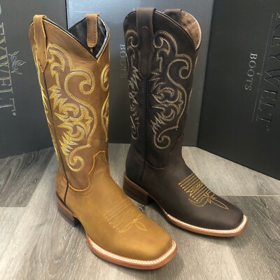 WOMEN'S WESTERN SQUARED SHAFT TOE COWGIRL BOOTS SMOOTH LEATHER BOTAS #072XIMENA