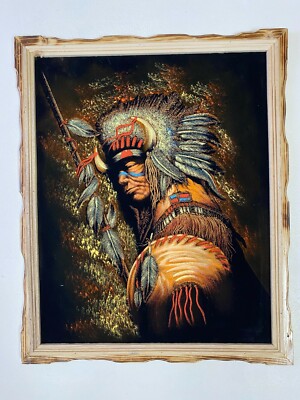  WARRIOR , Hand Painted , VELVET PAINTING , 18'' BY 22'' W , FRAME , DECOR #D