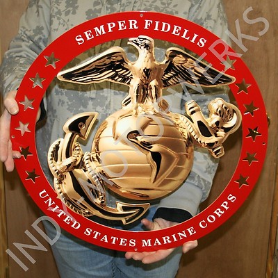 USMC ENLISTED EGA ROUND LARGE EMBLEM INSIGNIA RED 19''x19'' MARINE CORPS SEMPER FI