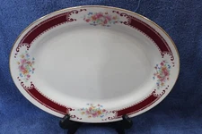Homer Laughlin Oval Platter Red Band With Flowers - A48N6