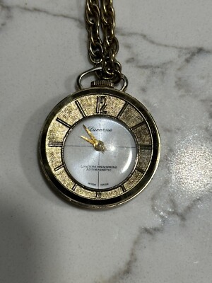 Vintage Lucerne Gold tone Self Wind Pendant Watch Necklace Tested Works 