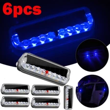 6PC Car Solar 10 LED Warning Security Anti-Theft Flashing Dummy Alarm Light Blue