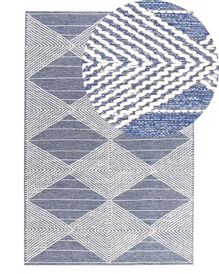Teppich Wolle beige/blau mit geometrischem Muster rechteckig 140x200 cm Datca