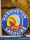 VINTAGE WASHINGTON CHIEF GASOLINE PORCELAIN SIGN IDAHO OREGON MONTANA GAS OIL