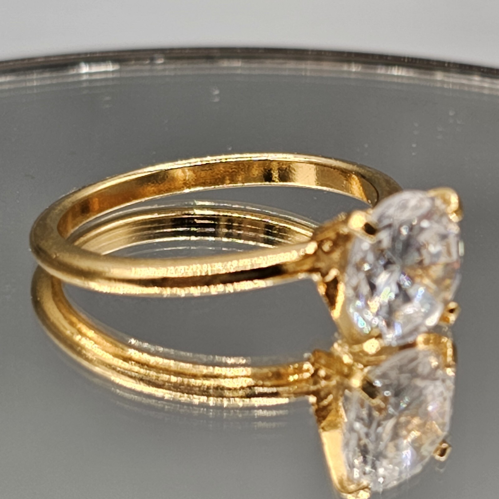 Crystal Solitaire Engagement Ring Round Stone Gol… - image 4