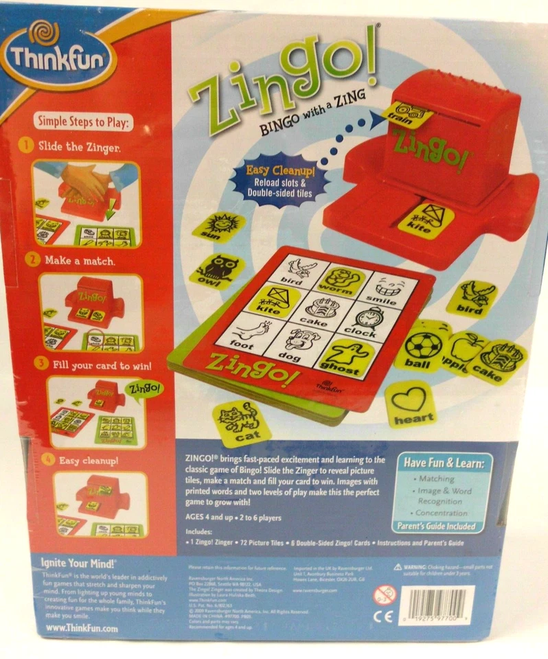 ThinkFun Zingo Bingo with a Zing Board Game 97700 New Sealed 2009 - Image 2 of 3