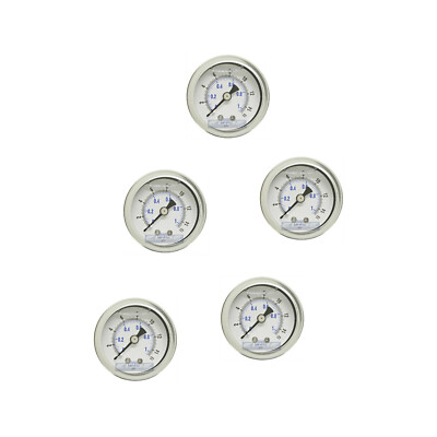 5 PACK LIQUID FILLED PRESSURE GAUGE 0-15 PSI, 1.5'' FACE, 1/8'' NPT BACK MOUNT