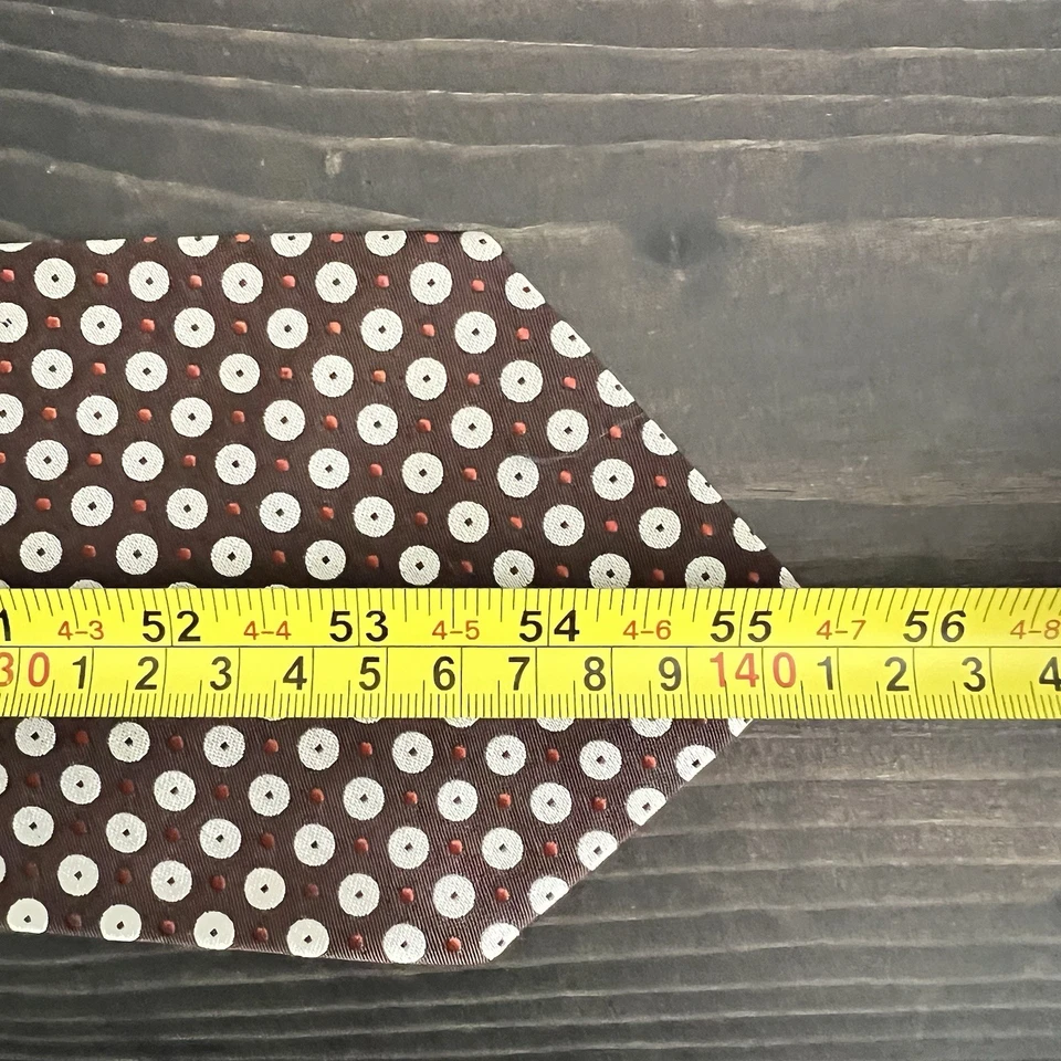 Sulka Men's Neck Tie 100% Silk Brown Silver/Red Dots Vintage, Made in France - Image 4 of 4