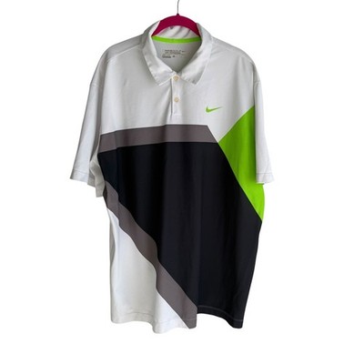 NIKE GOLF Tour Performance Lime Green Black and White Colorblock Mens Polo, XL