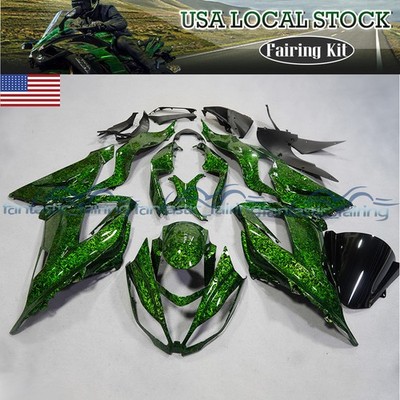 Green Forged Carbon Fiber ABS Fairing Kit For Kawasaki Ninja ZX6R 636 2013-2018