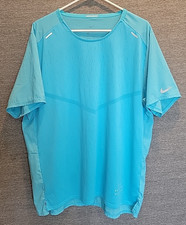 Nike Running Division Mens XL Rise 365 Short Sleeve Shirt Pocket Reflective Blue
