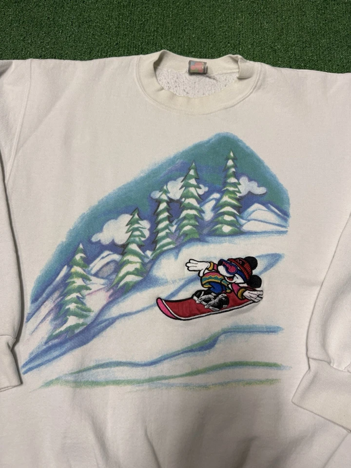 Sudadera de esquí vintage años 90 Disney Mickey Mouse mediana blanca bordada MARCADA Foto 2 de 4