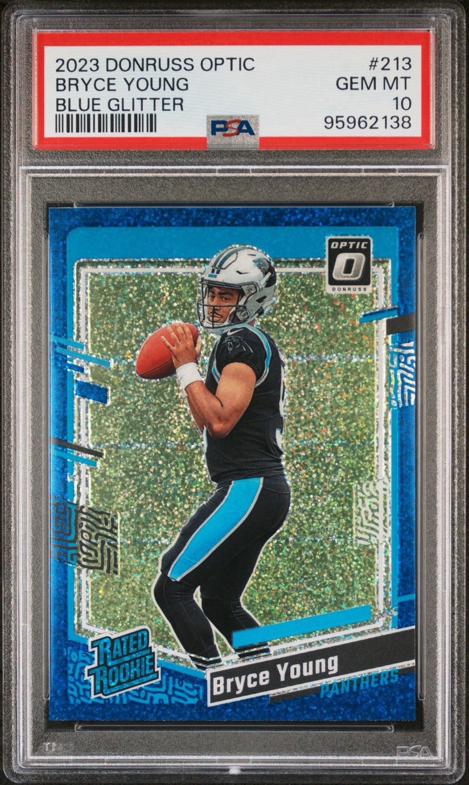 2023 Donruss Optic Bryce Young Blue Glitter Prizm Rated Rookie #213 PSA 10 GEM