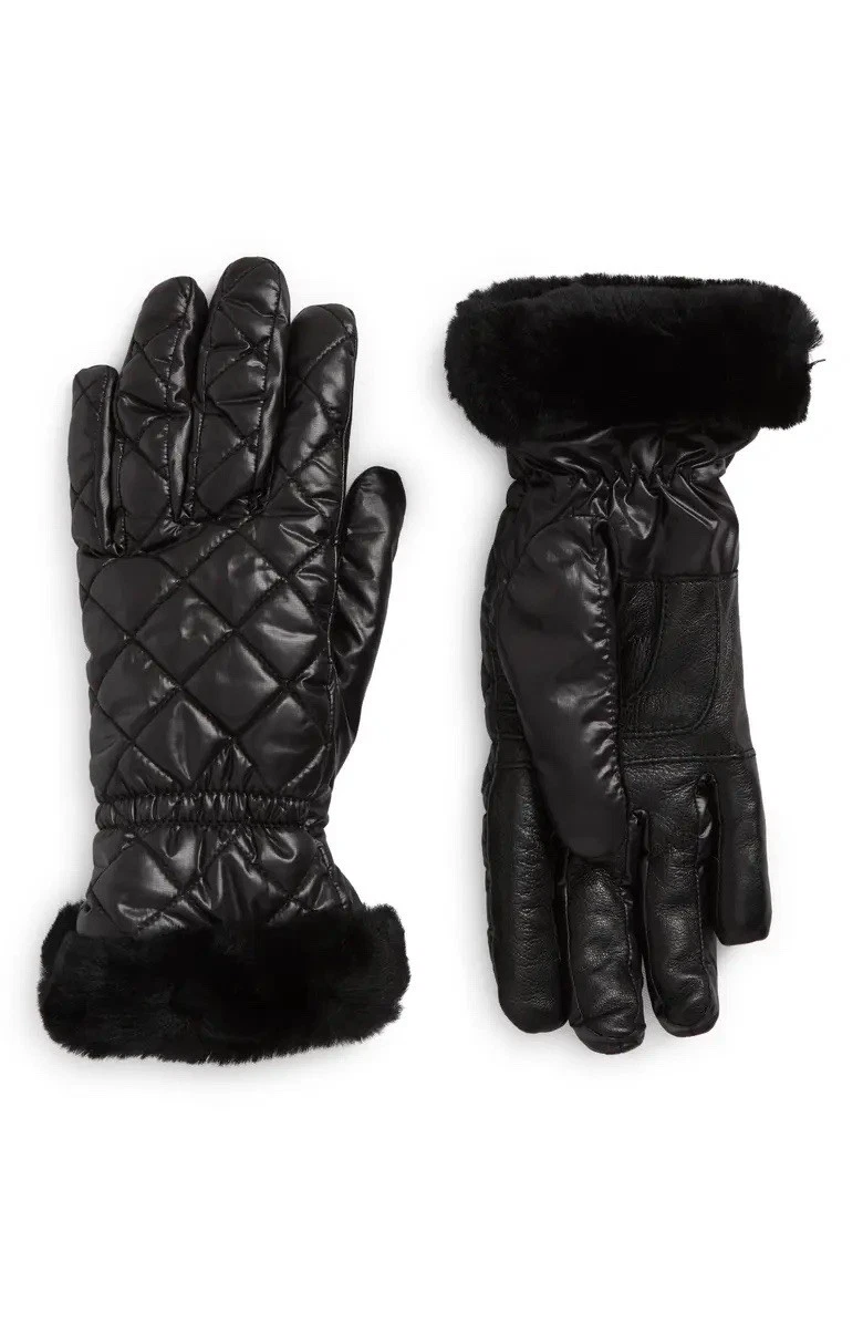 UGG All Weather Genuine Shearling Trim Quilted Gloves S/M