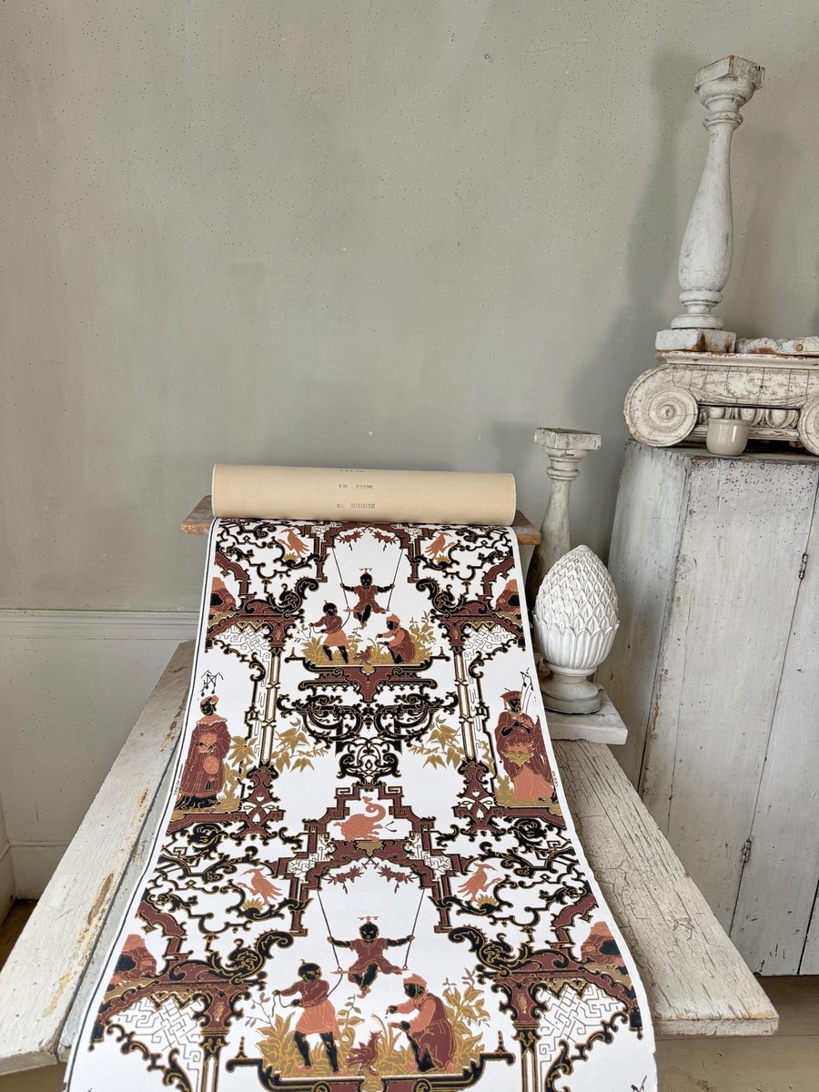 7.8 yrds Vintage Zuber Chinoiserie Wallpaper Roll French White