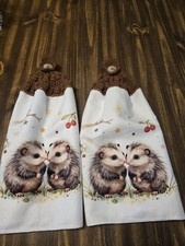 Handmade Chrochet hanging Kitchen Towel set of 2 Sweet Little Hedgehog