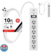 GE 6-Outlet Surge Protector, 2 Pack, 10 Ft Extension Cord, Power Strip, 800 J
