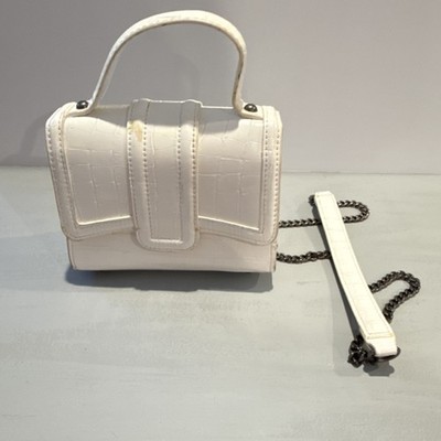 Zara White Croc Embossed Top Handle Mini Bag Detachable Strap Women's Satchel