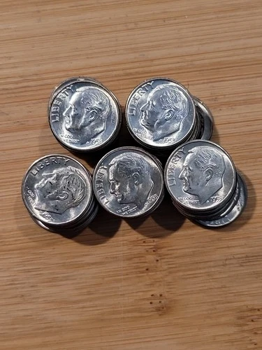 1953-S ROOSEVELT DIME ROLL (50 90% SILVER COINS) BRILLIANT UNCIRCULATED $5 FACE!