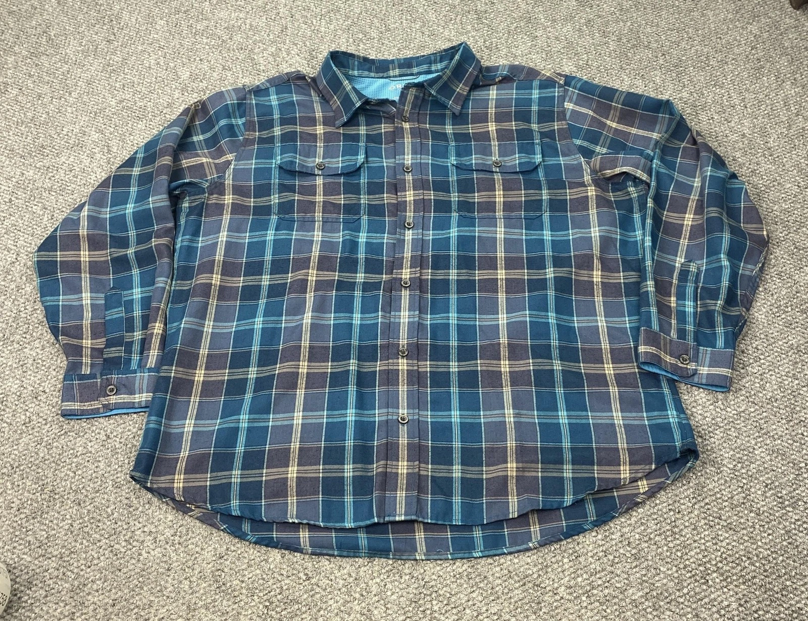 Orvis Shirt Mens 2XL Blue Plaid Long Sleeve Button Front Flannel Outdoors
