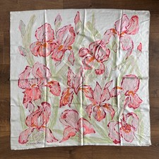 Vintage Christian Dior Silk Scarf Floral pink & green iris Print 31”  Botanical