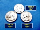 Lot of Three (3) "BU" Lustrous Quarters 〘1962P 1963D 1964D 〙Details Below ➫26264