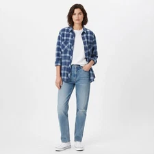 Rails Carter Midnight Grid Plaid Button Down Shirt Women's Medium Lyocell