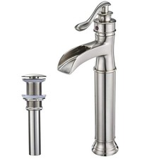 BWE Waterfall Single Hole Vessel Bathroom Faucet w/ Pop-Up Drain Brushed Nickel