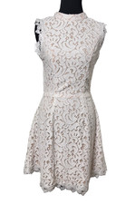 Francesca's S White Lace Mock Neck Fit & Flare Dress Romantic Open Back Detail