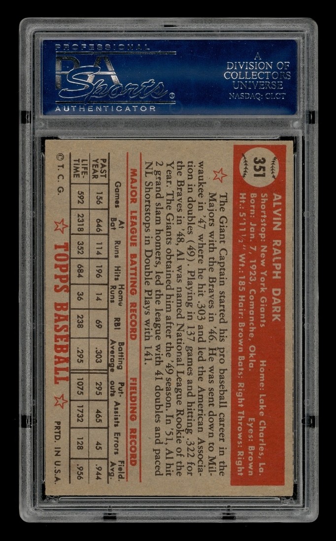 1952 Topps Set-Break #351 Al Dark PSA 6 EX-MT view 2