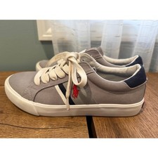 Kids Polo Ralph Lauren Canvas Sneakers Gray Red Pony Logo Lace Up Youth Size 4