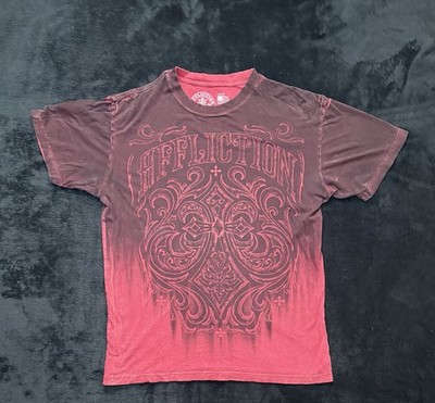 Affliction T-shirt Red & Black Heathered Design Size Large