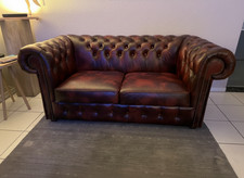 Chesterfield Sofa Leder 2er Sitzer Bordaux 180cm Manufaktur Qualität