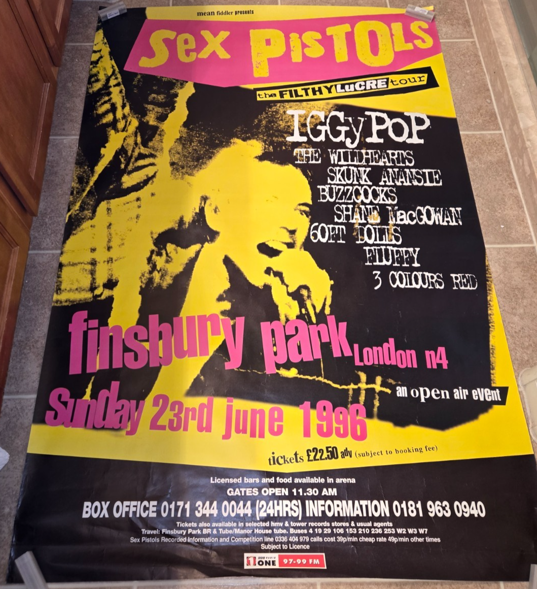 SEX PISTOLS / IGGY POP VINTAGE CONCERT POSTER 40 X 60 FINSBURY