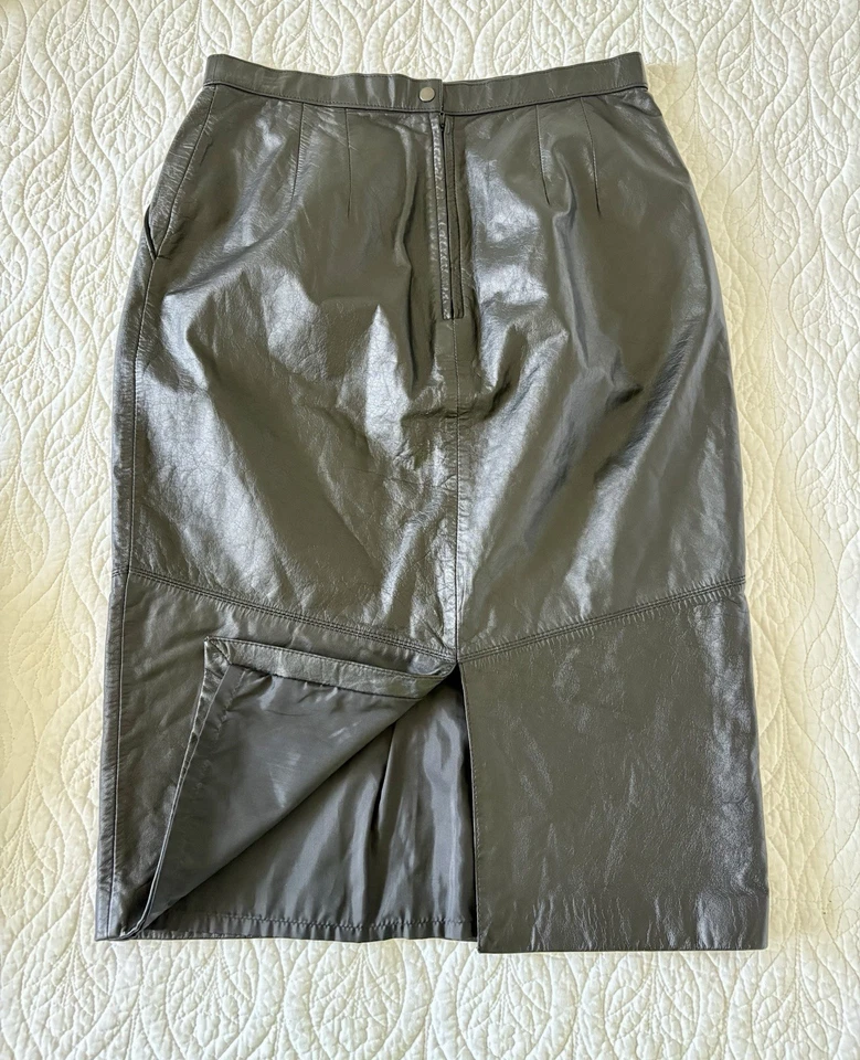"Falda de cuero Pelle Cuir vintage años 80 90 talla 14 M lápiz midi con bolsillos cintura 30""" Foto 2 de 4