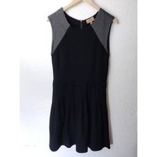 Anthropologie Kachel Black Gray Sleeveless Round Neck Pleated Dress Sz 4