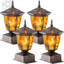 4 Pack Solar Flame Post Lights Outdoor, Solar Powered Lamps Fence Post Cap Light