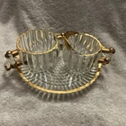 Creamer Sugar Set Jeanette Glass Co 24K Gold Decorated Hobnail Ribbed Vintage