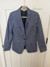Ann Taylor linen blend chambray blue single-button blazer size 4 career workwear