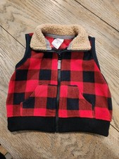 Carter's Baby Boys Red Buffalo Plaid Zip Up Fleece Vest Size 3 Months