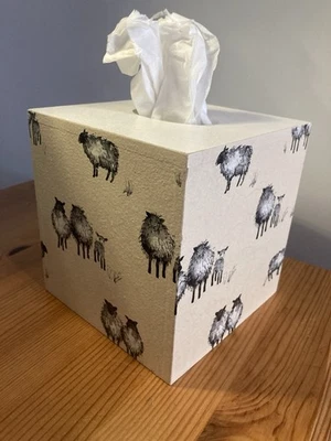 Pretty Sheep Cream Wooden MDF Tissue Box Cover Ideal For A Nursery NEW - Image 1 of 4