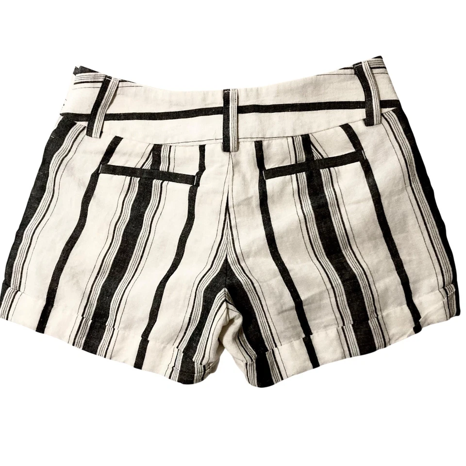 EXPRESS Shorts Sz 0 (28” W) Ivory Gray Stripe Linen Blend MIDI Mid Rise Stretch - Image 2 of 4