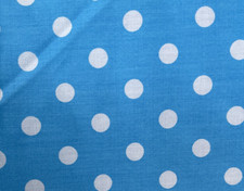 White Polka Dot Print on Blue Cotton Polyester Blend Fabric 60" by yard