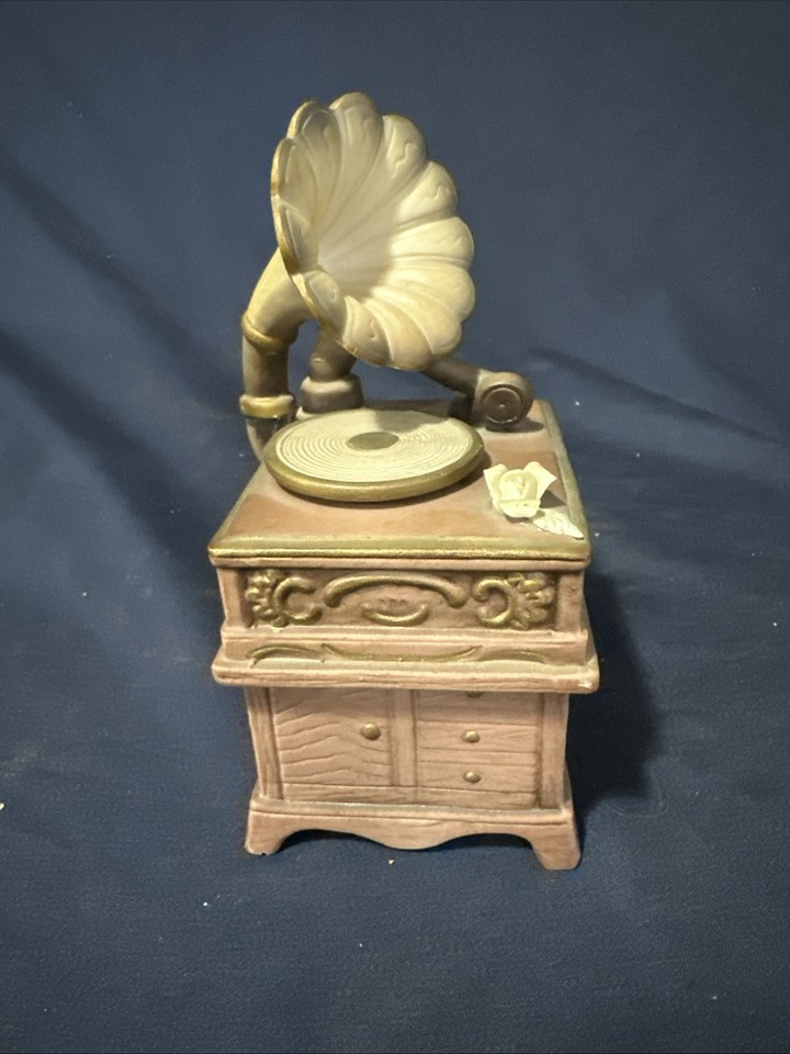 Vintage 60s Sankyo Ceramic gramophone music box SPINNING RECORD Made In Japan