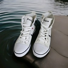 Polo Ralph Lauren Hamptyn Hi II Shoes Boys Size 5 White Canvas Lace Up Sneakers