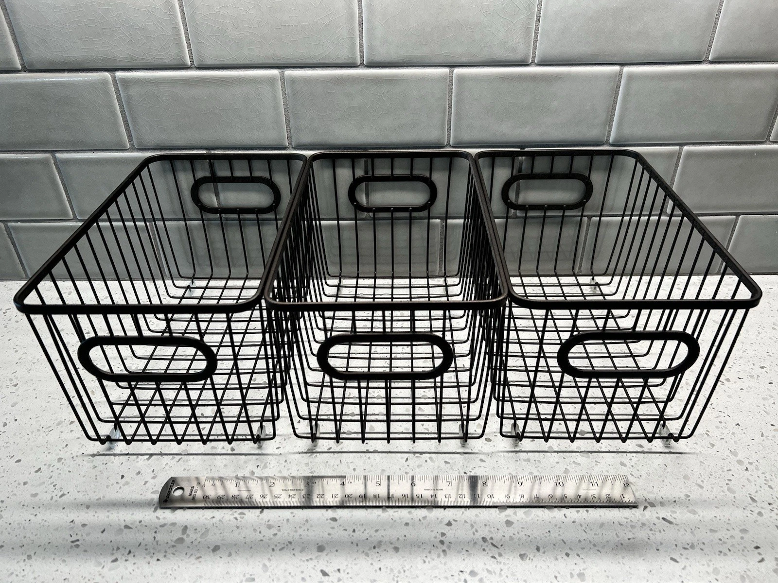 Wire Baskets SET OF 3, 6”wide X 6” Tall X 10” Long, Metallic Finish Hand Holes￼