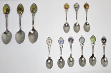1981 Lot Of 12 Collection of Miniature State Souvenir Slivertone Metal Spoons 